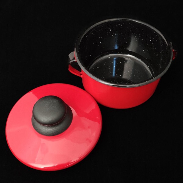 Encontraproduto.com.br - Açucareiro Esmaltado 450ml Suporte Porta Açúcar com Alças e Tampa com Pegador de Baquelite Vermelho