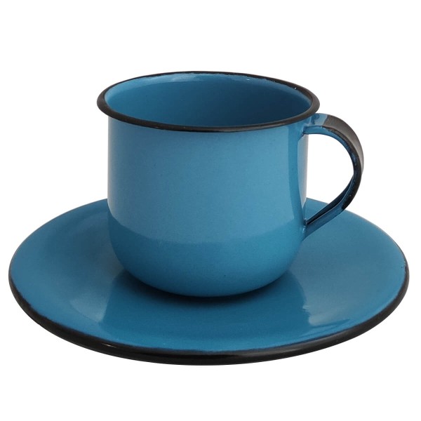 Encontraproduto.com.br - Caneca Esmaltada Xícara Com Pires Para Chá Café 180ml