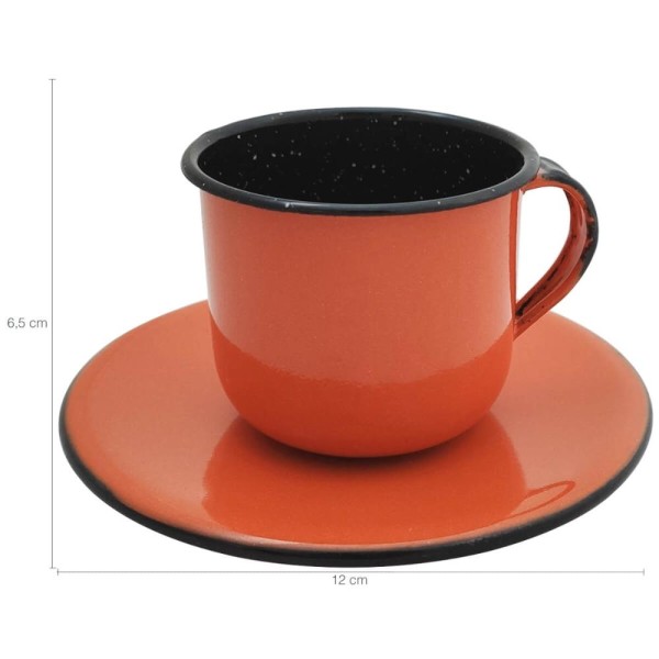 Encontraproduto.com.br - Caneca Esmaltada Xícara Com Pires Para Chá Café 180ml Laranja