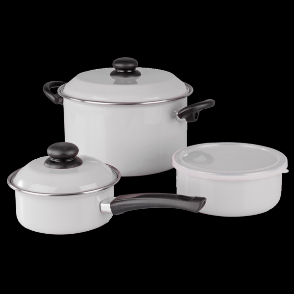 Encontraproduto.com.br - Conjunto Panela + Caçarola + Pote MetalLouça Baby - Branco