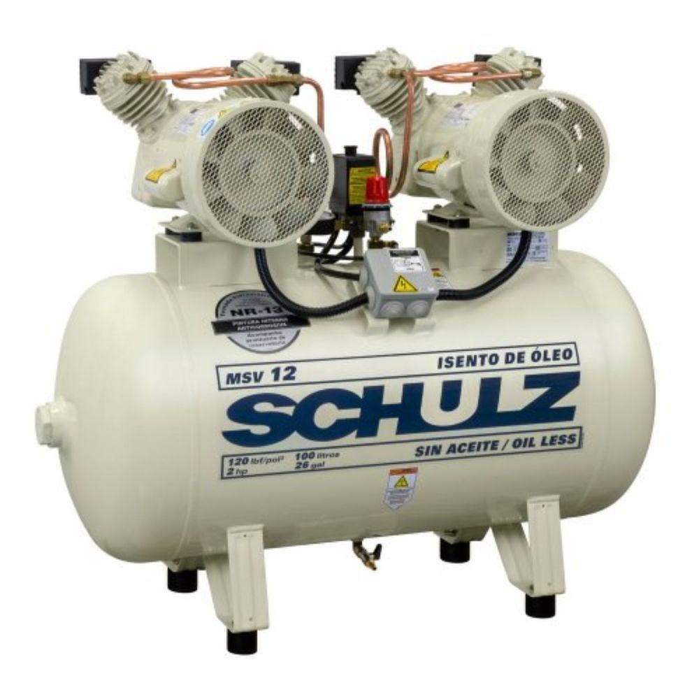 Encontraproduto.com.br - Compressor Schulz MSV 12 100 Litros 120 Libras 2 cv 220v Monofásico Isento de Óleo