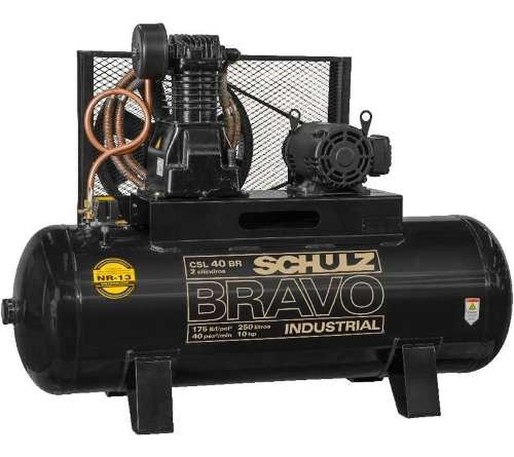 Encontraproduto.com.br - Compressor de Ar 40pcm 175psi Schulz Bravo CSL 40BR/250 10cv 261L Trifásico