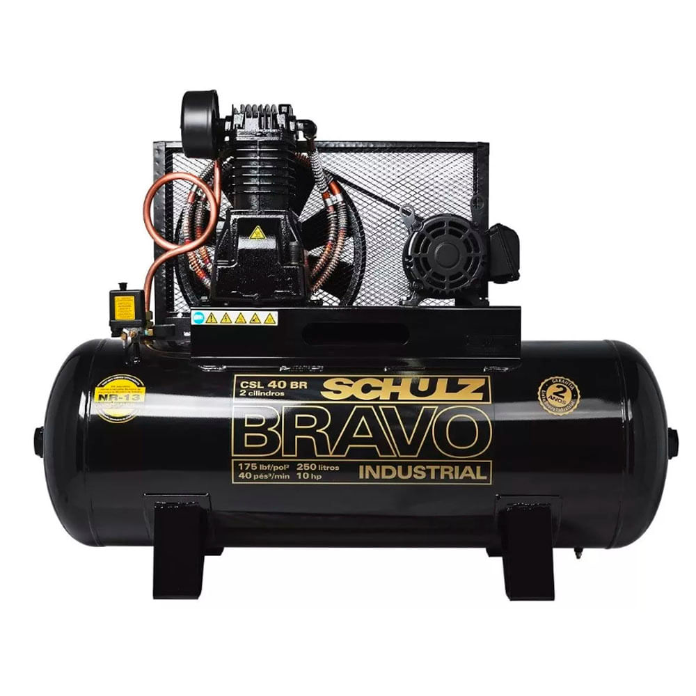 Encontraproduto.com.br - Compressor de Ar 40pcm 175psi Schulz Bravo CSL 40BR/250 10cv 261L Trifásico