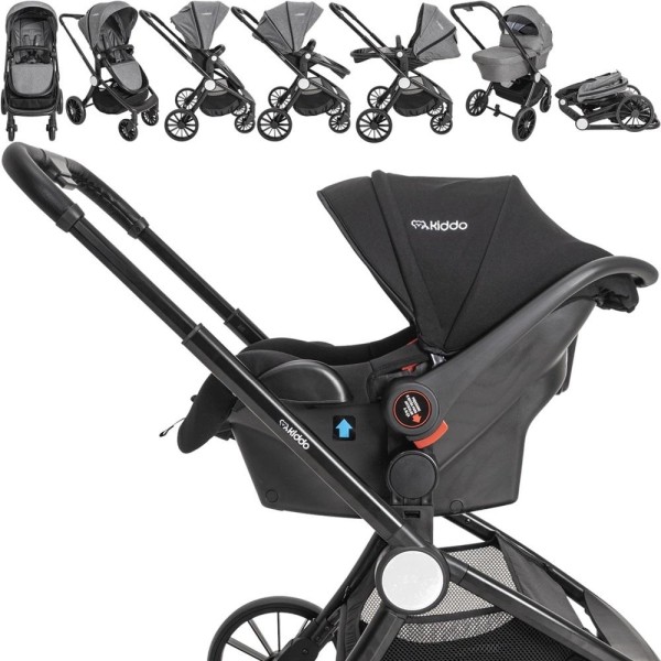 Encontraproduto.com.br - Carrinho de Bebe Moises Sunny com Bebe Conforto e Base Isofix Preto - Kiddo
