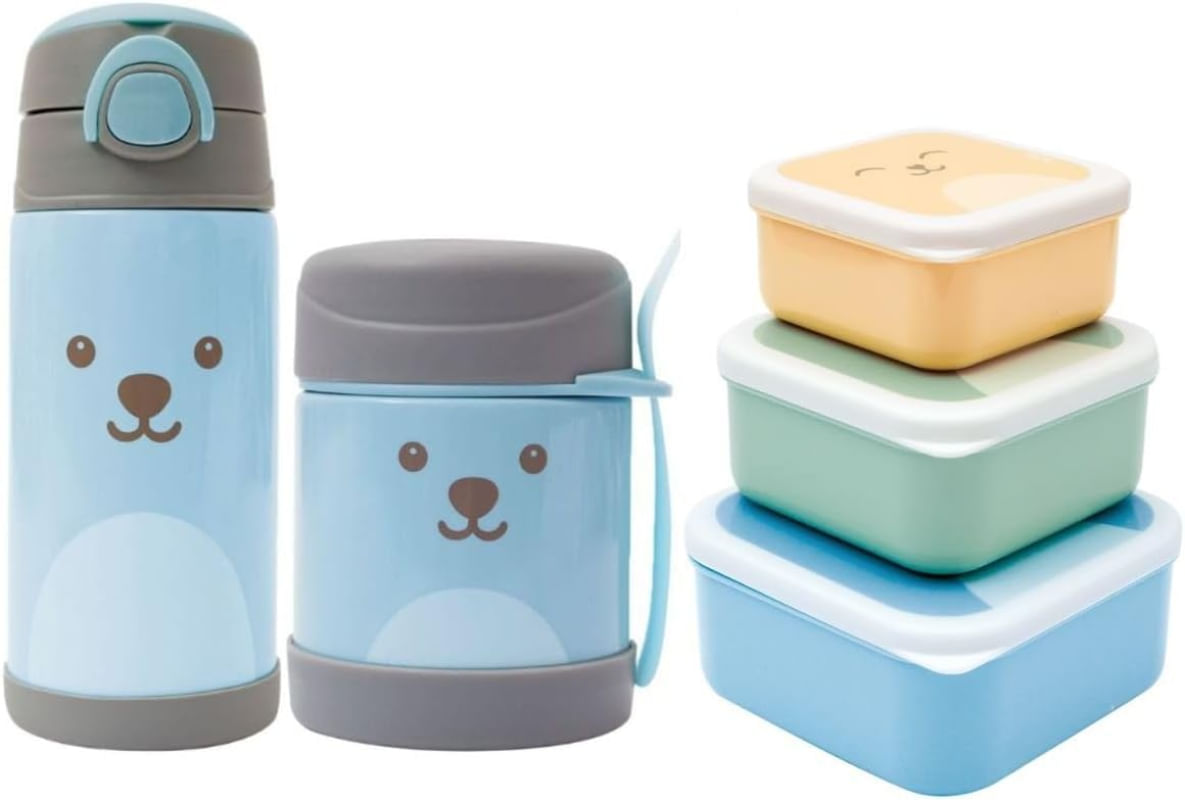 KIT POTE TERMICO + GARRAFA TERMICA GUMY AZUL + 3 POTES - BUBA