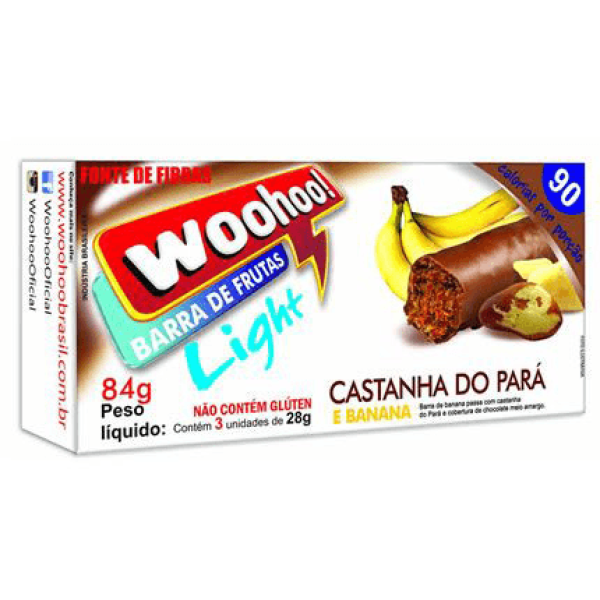 Encontraproduto.com.br - Cereal Barra Light Frutas Woohoo Castanha do Pará Cobertura De Chocolate 84 G- C/3