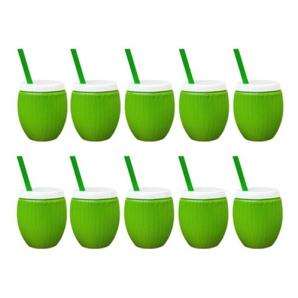 Copo Plastico Coco Verde C/canudo 300ml