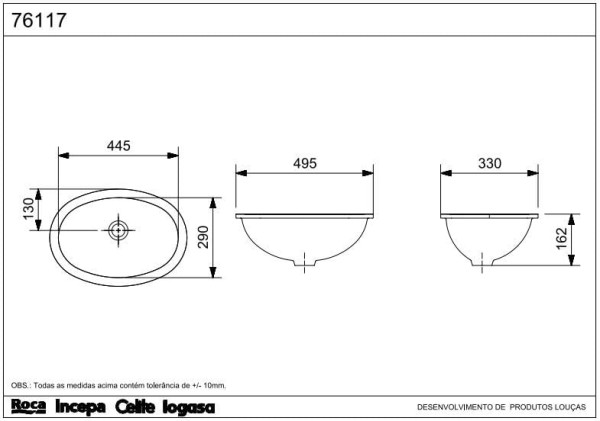 Encontraproduto.com.br - Cuba de Embutir Oval Branca 49,5x33,5cm Louça Celite