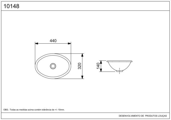 Encontraproduto.com.br - Cuba de sobrepor oval 435X310 sem mesa e sem ladrão branco Celite #1101480017300