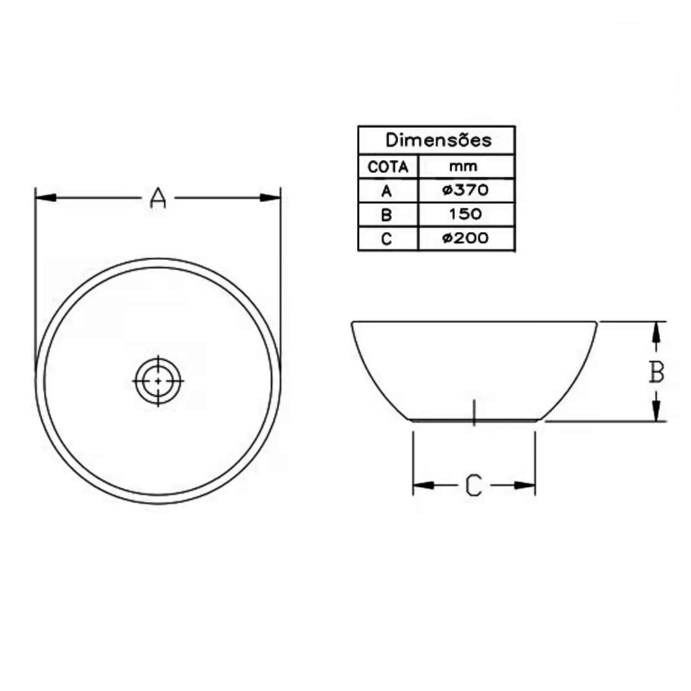 Encontraproduto.com.br - Cuba para banheiro de apoio redonda Basic R2 37cm sem mesa branca Celite