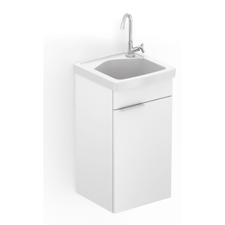 Encontraproduto.com.br - Kit Gabinete Lavanderia com Tanque Celite 75cm Branco
