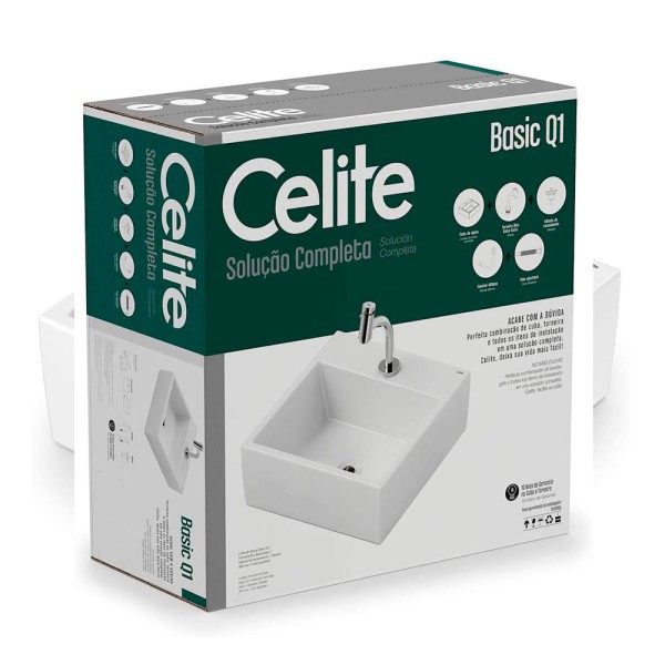 Encontraproduto.com.br - Kit Cuba de apoio Basic Q1, Torneira bica baixa Basic e complementos de instalac?o branco Celite #1737250010300
