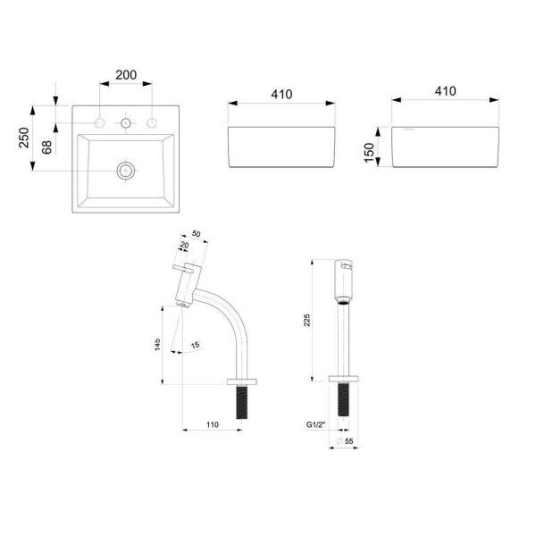Encontraproduto.com.br - Kit Cuba de apoio Basic Q1, Torneira bica baixa Basic e complementos de instalac?o branco Celite #1737250010300