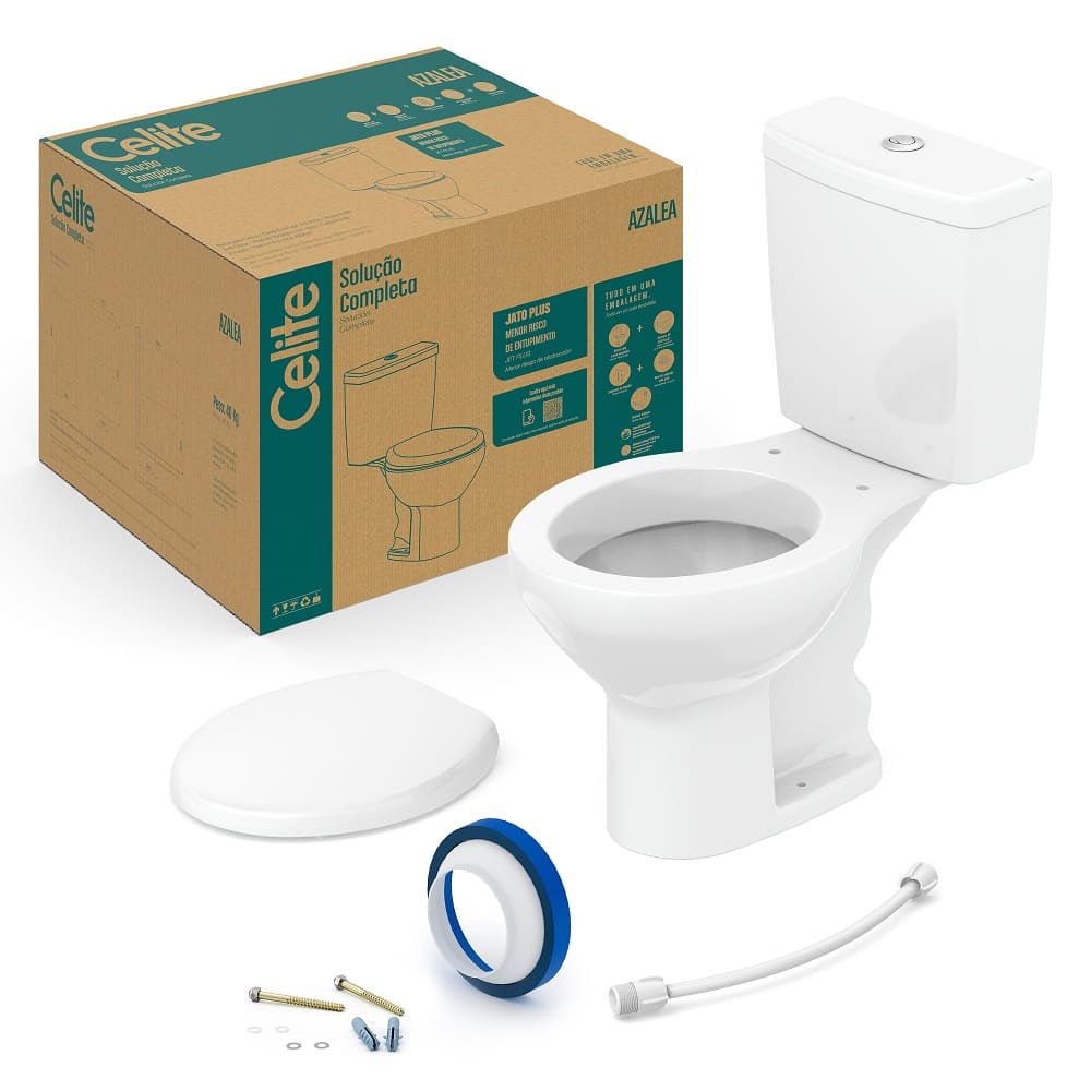 Encontraproduto.com.br - Kit Bacia Caixa Assento Polipropileno Azalea Branco Celite