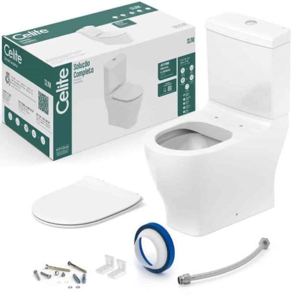 Encontraproduto.com.br - Kit Vaso Sanitário com Caixa 3/6L Slim Branco Celite