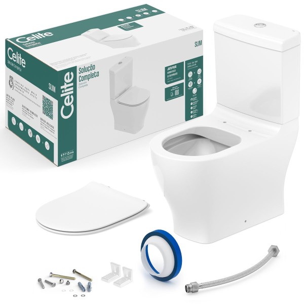 Encontraproduto.com.br - Kit Vaso Sanitário com Caixa 3/6L Slim Branco Celite