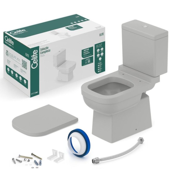 Encontraproduto.com.br - Kit Bacia com Caixa Acoplada Elite, Assento e Acessórios de Instalação Stone Celite
