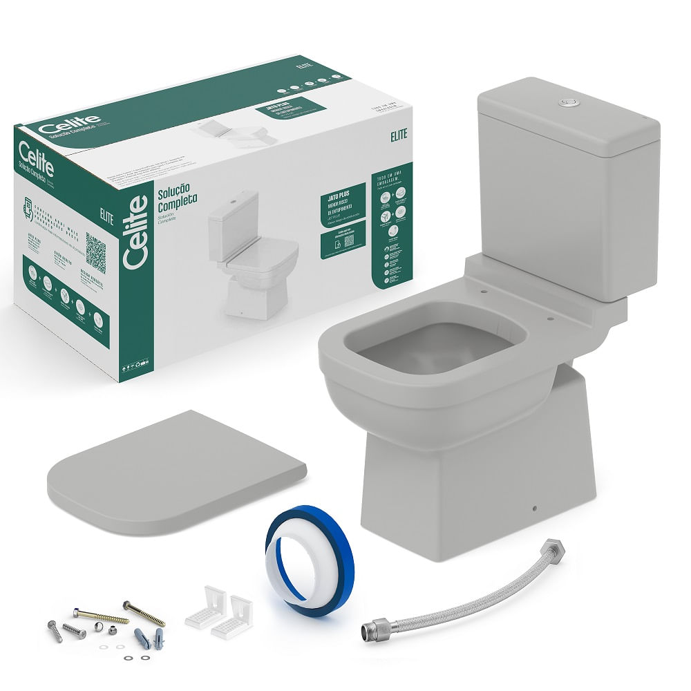Encontraproduto.com.br - Kit Bacia com Caixa Acoplada Elite, Assento e Acessórios de Instalação Stone Celite