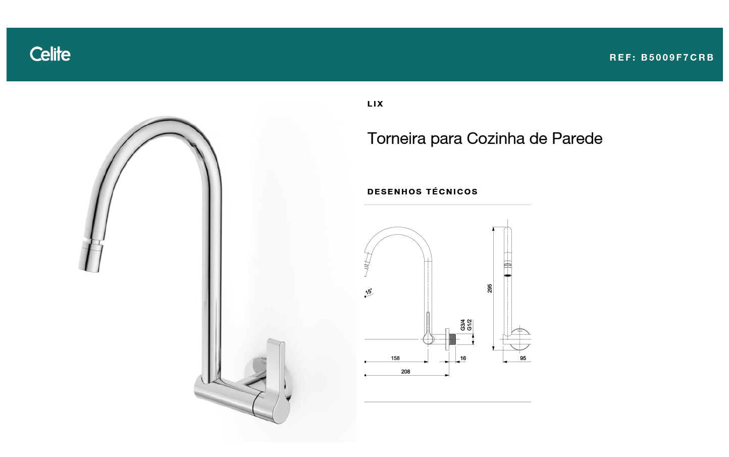 Encontraproduto.com.br - Torneira Celite Lix Cozinha Parede Bica Média Com Arejador Cromado