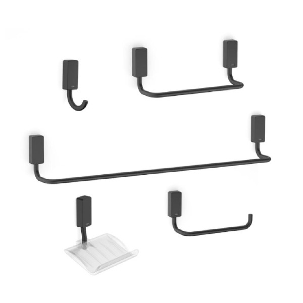 Encontraproduto.com.br - Kit Acessórios Para Banheiro Celite New One 5 Peças Preto Matte