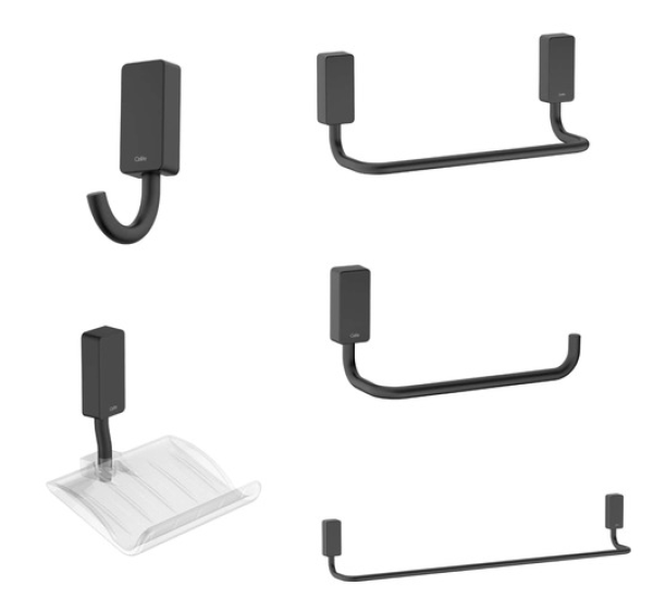 Encontraproduto.com.br - Kit Acessórios Para Banheiro Celite New One 5 Peças Preto Matte