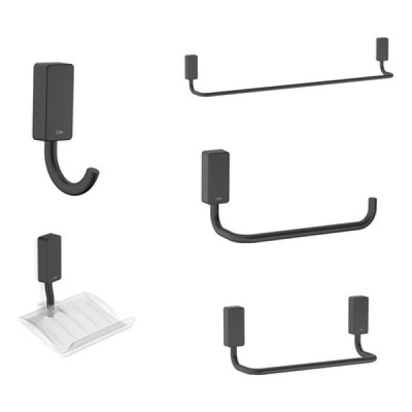 Encontraproduto.com.br - Kit Acessórios Para Banheiro Celite New One 5 Peças Preto Matte