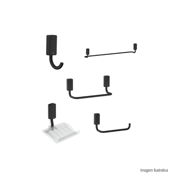 Encontraproduto.com.br - Kit Acessórios Para Banheiro Celite New One 5 Peças Preto Matte