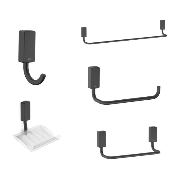 Encontraproduto.com.br - Kit Acessórios Para Banheiro Celite New One 5 Peças Preto Matte