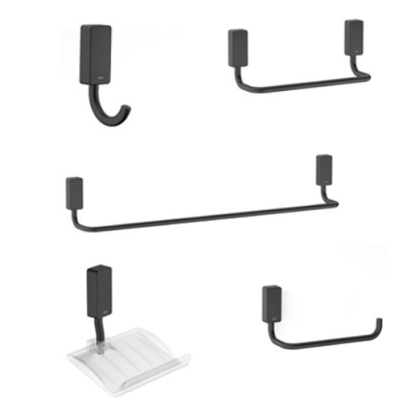 Encontraproduto.com.br - Kit Acessórios Para Banheiro Celite New One 5 Peças Preto Matte