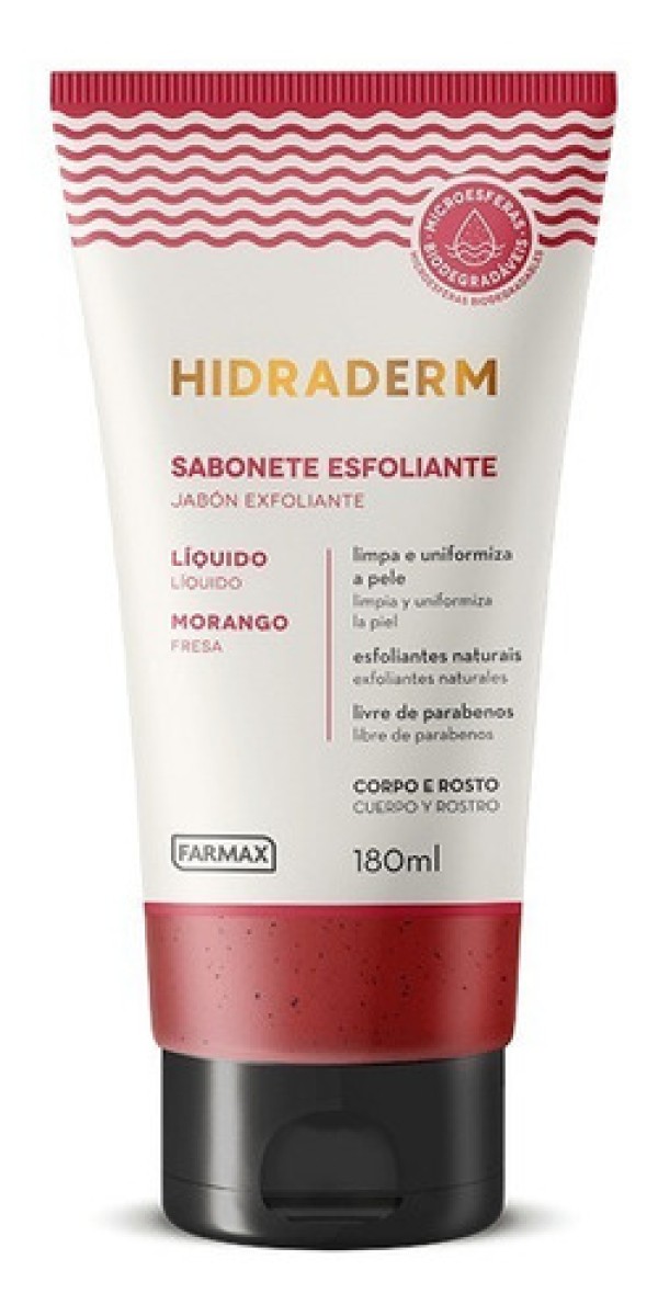 Hidraderm Sabonete Líquido Esfoliante Morango 180ml - Farmax