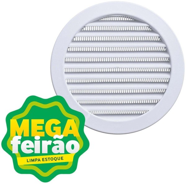 Grade de Ventilação Redonda ITC Exaustores 200 Branca com Tela