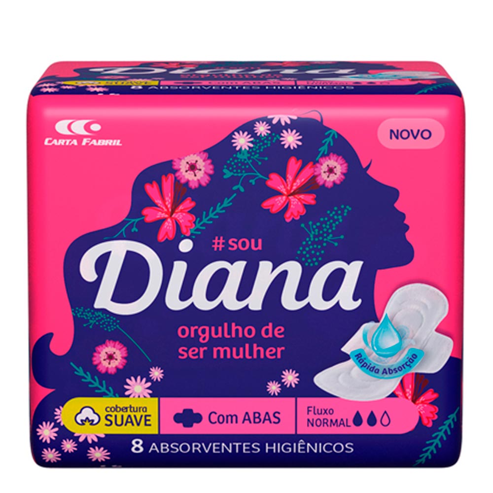 Encontraproduto.com.br - Absorvente Higiênico com Abas Diana Pacote 8 Unidades