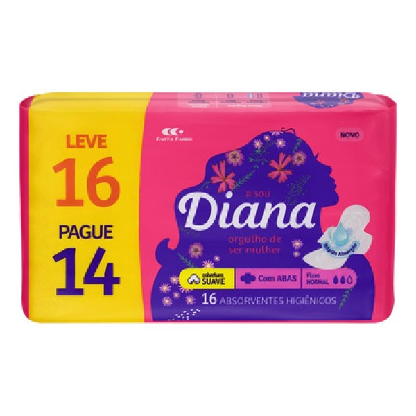 Encontraproduto.com.br - Absorvente Diana Suave com Abas 16 Unidades