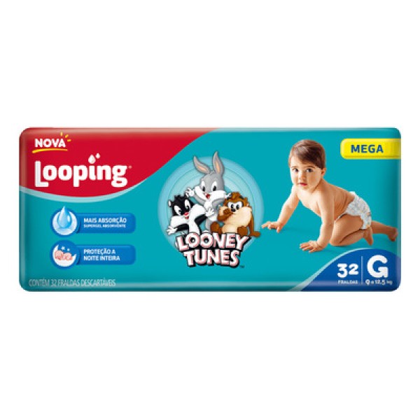 Fralda Looping Looney Tunes Mega G com 32 Unidades