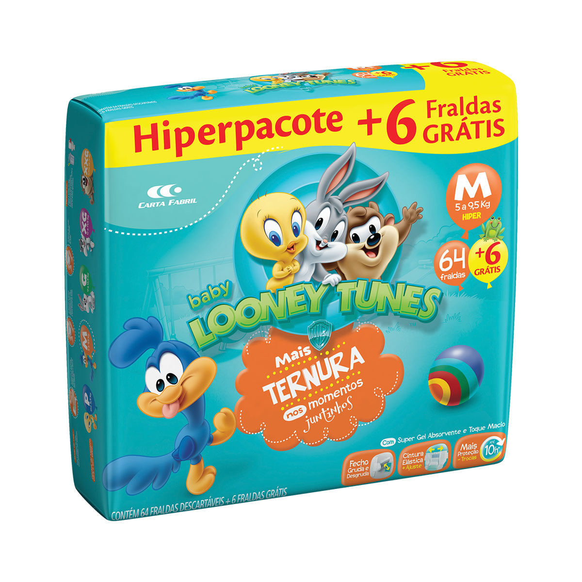 Fralda Looping Looney Tunes Hiper M com 66 unidades
