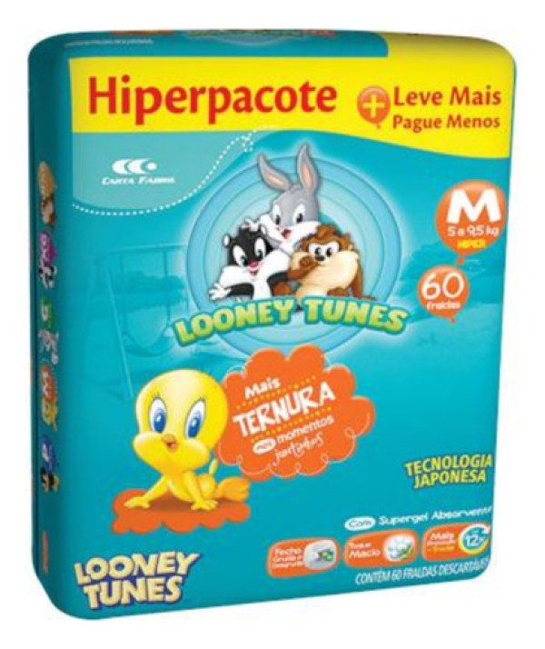 Fralda Looping Looney Tunes Hiper M com 66 unidades