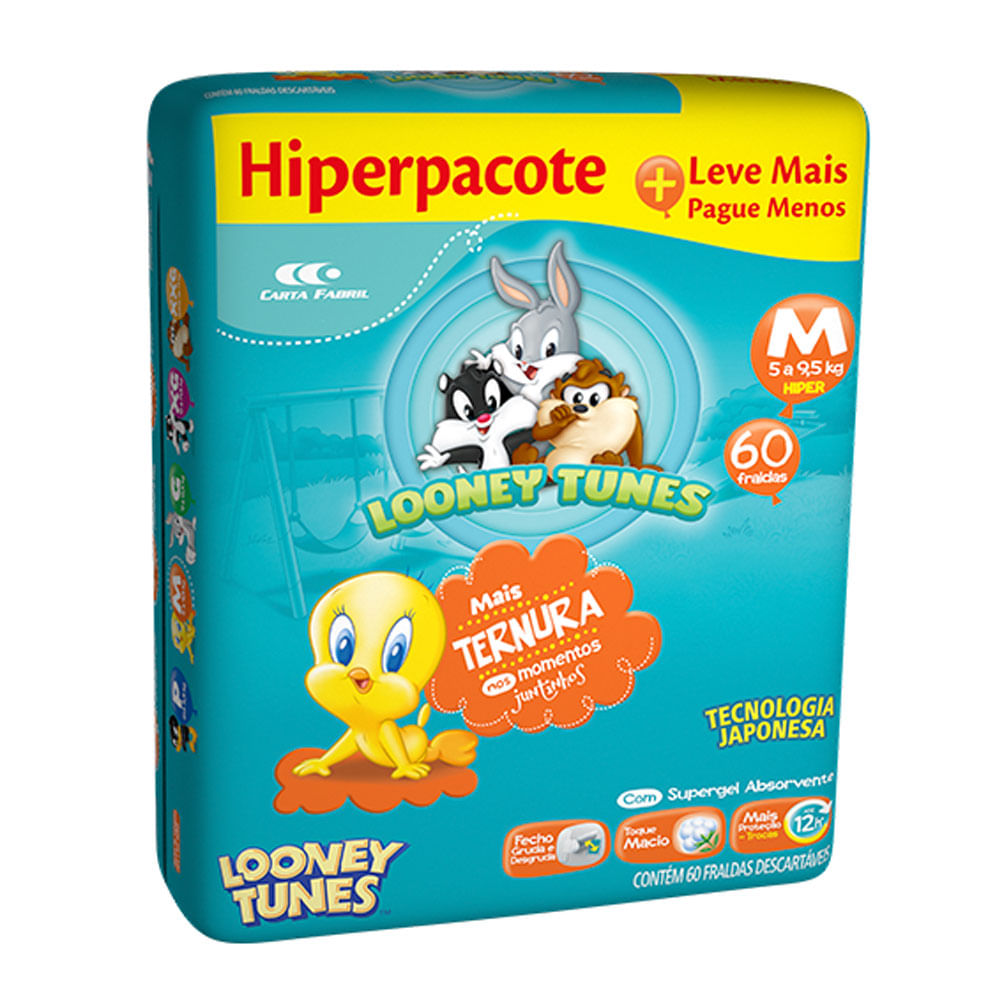Encontraproduto.com.br - Fralda Looping Looney Tunes Hiper M com 66 unidades