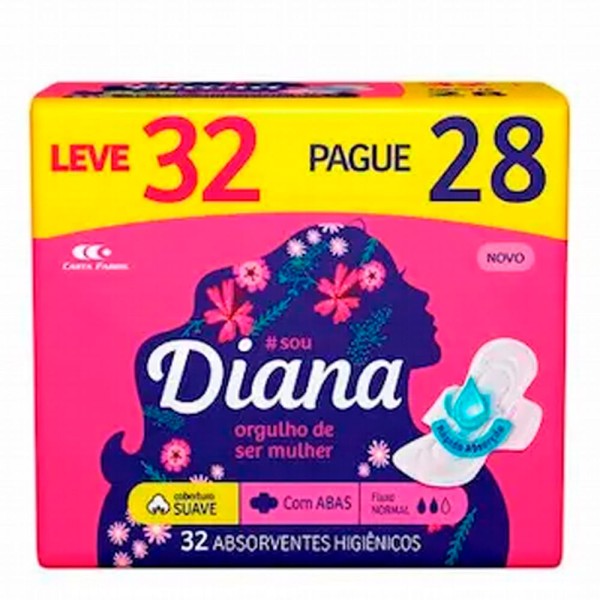 Encontraproduto.com.br - DIANA ACTIVE ABSORVENTE SUAVE COM ABAS LEVE 32 PAGUE 28 UNIDADES x 32