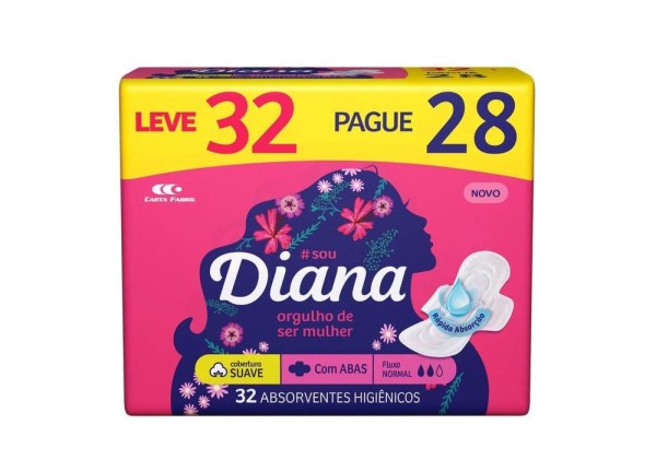 Encontraproduto.com.br - DIANA ACTIVE ABSORVENTE SUAVE COM ABAS LEVE 32 PAGUE 28 UNIDADES x 32
