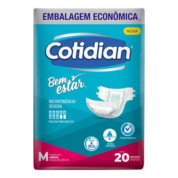 Fralda Geriátrica Cotidian Bem Estar Tamanho M 20 Unidades Descartáveis