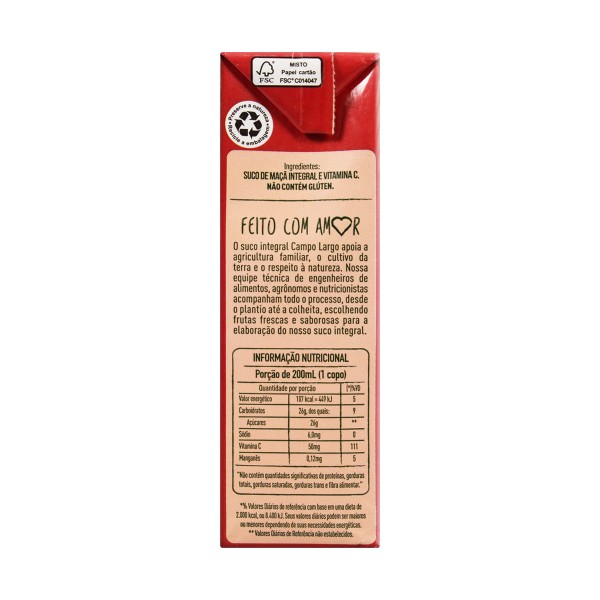 Encontraproduto.com.br - Suco Integral CAMPO LARGO Maçã Caixa 200ml