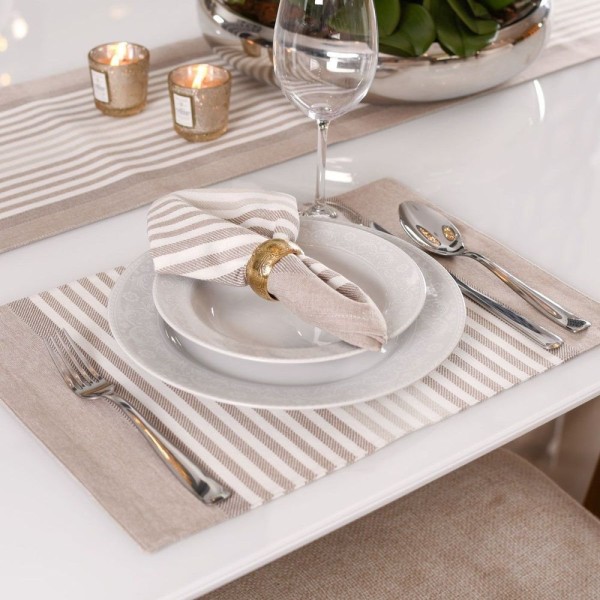 Encontraproduto.com.br - Jogo De Guardanapos Fio Tinto 2 Peças Tessi Stripes Taupe