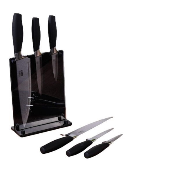 Jogo De Facas 3Pçs C/ Suporte Cabo Em Silicone Gourmet Bene Casa