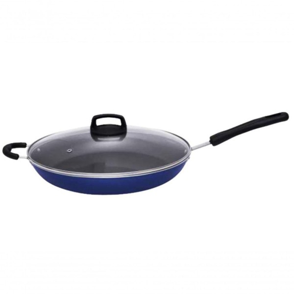 Encontraproduto.com.br - Frigideira Grande 32cm Antiaderente Com Tampa De Vidro Cor:bege
