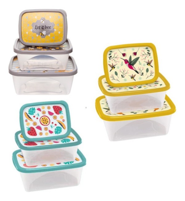 Encontraproduto.com.br - Conjunto Pote Plástico Retangular Coruja Jaguar com 3un