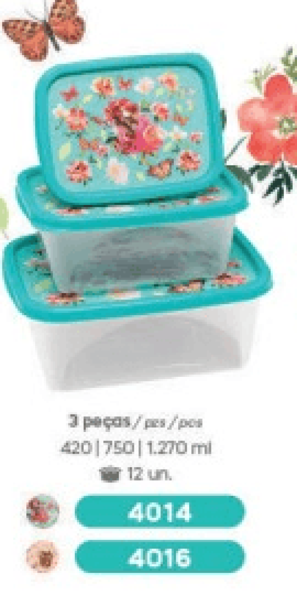 Encontraproduto.com.br - Conjunto Pote Plástico Retangular Coruja Jaguar com 3un