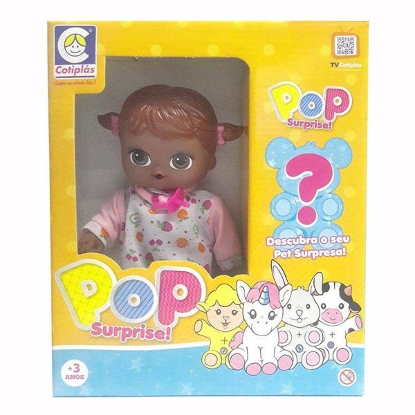 Encontraproduto.com.br - Boneca Pop Surprise Negra com Bichinho Surpresa Cotiplás