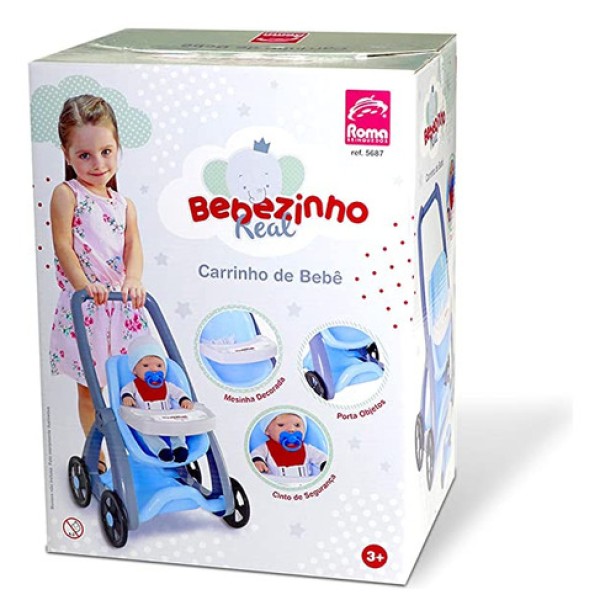 Carrinho de Bebê para Boneca Bebezinho RealAzul 5687 Roma