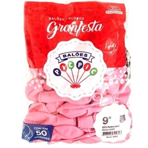 Encontraproduto.com.br - Balão GranFesta Redondo Tamanho 9 Rosa Bebê c/50 - Pic Pic