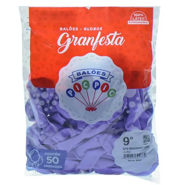 Balão GranFesta Redondo Tamanho 9 Violeta c/50 - Pic Pic